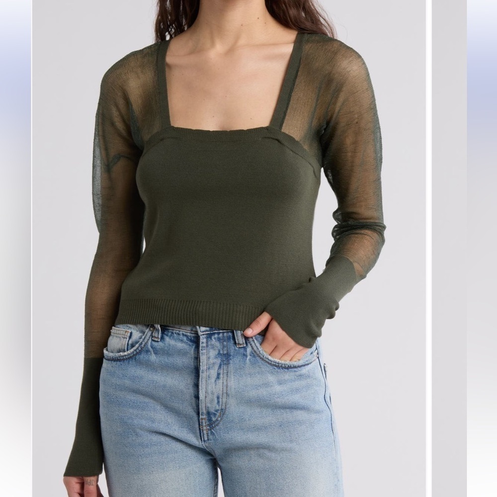 Free People Intimately Night after Night Mesh Trim Top Green sz Large